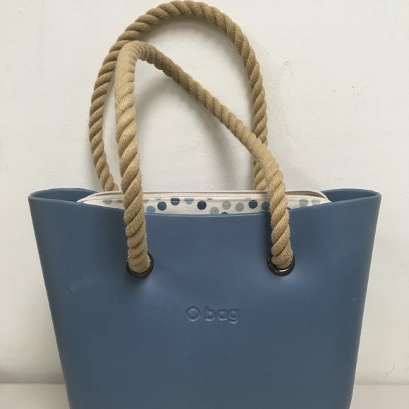 O Bag Tote made in Italy blue rope shoulder bag lined like new - Picture 3 of 4